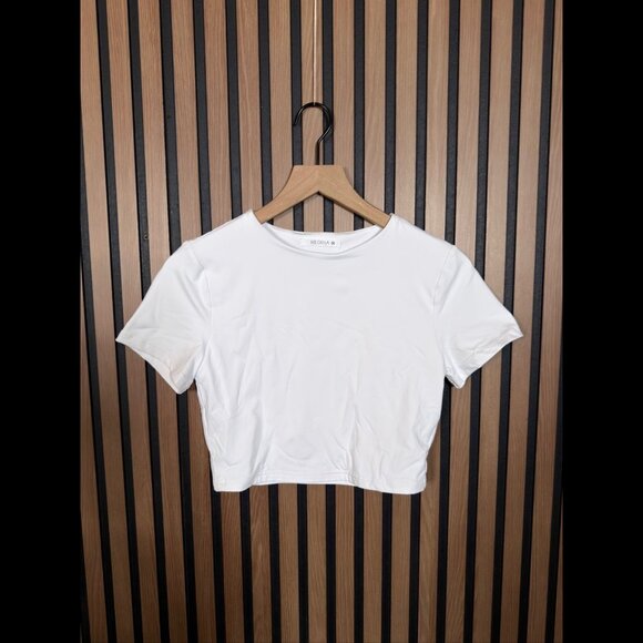 Reoria Top Medium Womens White Jersey Fabric Cropped T Shirt - Picture 1 of 8